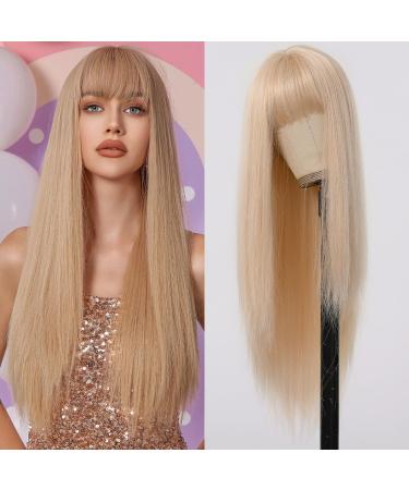 Allbell Wig Blonde Wig for Women Long Straight Wigs with Bangs Synthetic Hair Natural Looking Wig Light Blonde