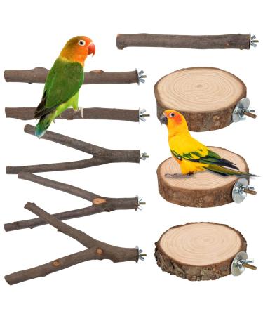 9 PCS Bird Perches Stand Toy, Natural Wood Parrot Perch Stand Bird Cage Branches Platform Accessories for Parakeets Cockatiels Conures Macaws Finches Love Birds