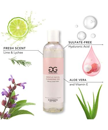GladGirl Gentle Facial Cleansing Gel | Leaves Skin Soft & Invigorated Free From Harsh Chemicals Packed with Hyaluronic Acid Aloe Vera and Vitamin E | 8oz bottle - Buy Online on GoSupps.com