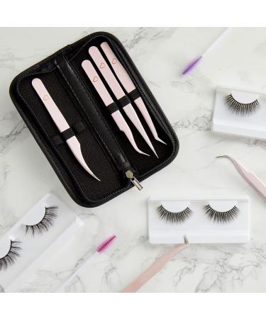 6-Piece Precision Tweezer Set for Eyelash Extensions - Light Pink with Storage Case - Buy Online on GoSupps.com