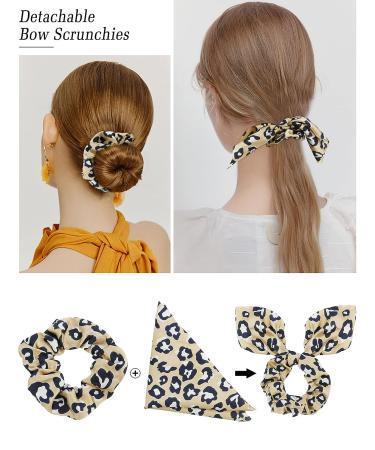 Bow Scrunchies Silk Hair Accessories for Girls and Women - Leopard Print Satin Scrunchie with Bunny Ears Bowknot - Jaciya Hair Ties Elastic Ponytail Holder - Buy Online on GoSupps.com