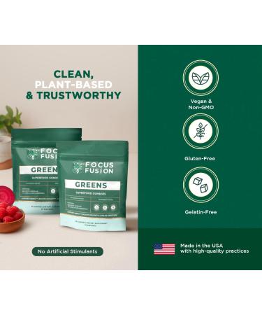 Focus Fusion Supergreen Superfood Gummies | Organic Greens & Beet Root Gummies with Plant-Based Blend | Daily Plant-Based Supplement with 74 Fruits & Vegetables | Chewable Gummies 1 - Buy Online on GoSupps.com