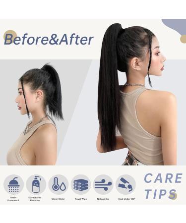 Black Braid Hair Extension - 80g Real Human Hair Ponytail - 50cm Remy Straight Black #1b - Buy Online on GoSupps.com