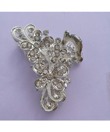 Retro Flowers Rhinestone Hair Claw Clip - Vintage Alloy Hairpin for Women, Fancy Hair Clamp (Silver) - Buy Online on GoSupps.com