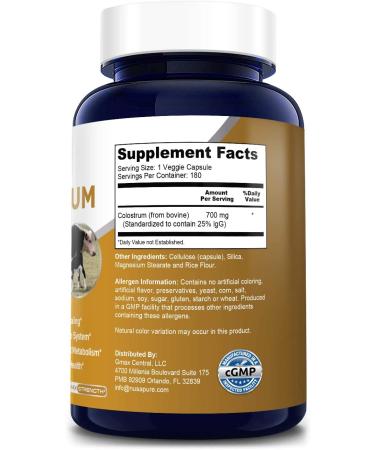 Colostrum 700mg | 180 Vegetarian Capsules | Non-GMO & Gluten-Free - Buy Online on GoSupps.com