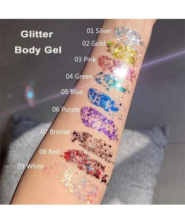 Mermaid Sequins Chunky Glitter Gel - Easy to Apply & Remove - Festival Liquid Eyeshadow for Body, Face, Hair, Nails - White - Buy Online on GoSupps.com