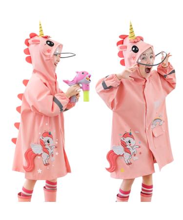 Kids Raincoats for Girls Boys Waterpoof Rainsuit Toddler Poncho 3D Cartoon Children Rainwear L Size L/110-125 CM Unicorn