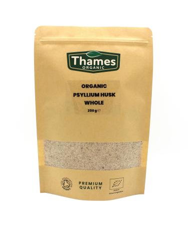 Organic Psyllium Husk Whole - High Protein High Fibre Raw Vegan GMO-Free - No Additives or Preservatives Certified Organic - Nutritious Versatile - Resealable Pouch - Thames Organic 250g 250 g (Pack of 1)