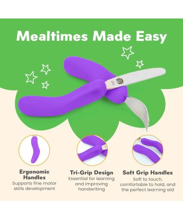 Nana's Manners Stage 3 Cutlery Set - Kids Knife & Fork Set | Ages 3 & Up | Easy-to-Grip Silicone Handles | Non-BPA Purple - Buy Online on GoSupps.com