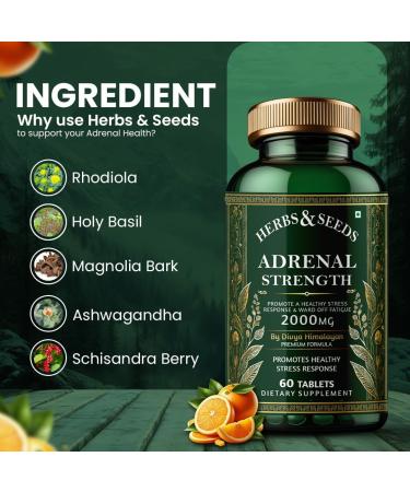 HERBS & SEEDS Adrenal Strength Support Supplement Natural Herbs Complex with Reishi Mushroom Pantothenic Acid Vitamin C & Blend of Natural Herbs for Men & Women - 2000mg | 60 Tablets - Buy Online on GoSupps.com