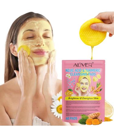 Kojic Acid and Turmeric Cleansing Pads for Dark Spots Turmeric Kojic Acid Cleansing Pads for Face & Body with Vitamin B5 Exfoliating Cleansing Pads for All Skin Types - 40 pads (1 pack)