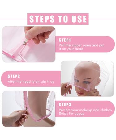 Flutesan 3 Pieces Makeup Protector Hood - Nylon Chiffon Zipper Closure Face Cover for Women | Ideal for Weddings & Beauty (Pink - Buy Online on GoSupps.com