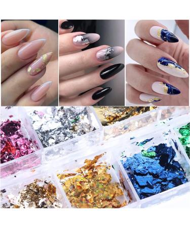 Holographic Nail Glitter Foils - 12 Colors Crafts Stickers Sequins for Women & Girls Manicure | Sparkly Aluminum Foil Art Flakes - Buy Online on GoSupps.com