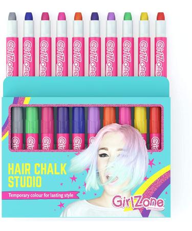 GirlZone Hair Chalk Set For Girls - 10 Piece Temporary Hair Chalks Color - Girl Toys For Girls Ages 8-12 - Birthday Gifts For Girls - Gifts For 7 8 9 10 11 Year Old Girls - Girls Toys 8-10 Years Old