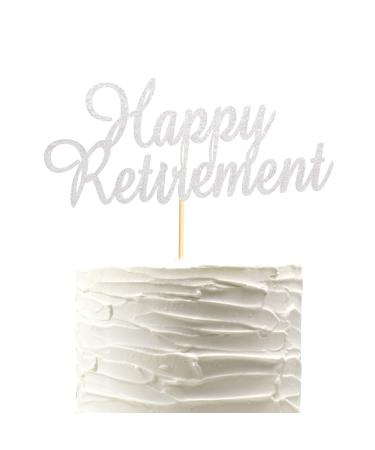 Arthsdite Happy Retirement Cake Topper Retired Cake Pick Retirement Theme Birthday Party Cake Decorations Supplies - Silver Glitter