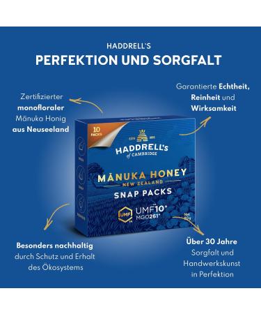Haddrell's of Cambridge | Miel de Manuka MGO 250+ Snap Packs | 10 Portions Individuelles de 8 g | Id al en D placement - Buy Online on GoSupps.com