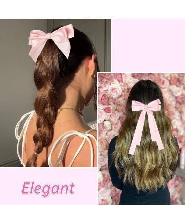 Bolonar Pink Hair Bows 3Pcs - Cute Satin Bowknot Clips for Women & Girls | Alligator Hair Accessories for Toddlers - Pink Ribbon Barrettes - Buy Online on GoSupps.com
