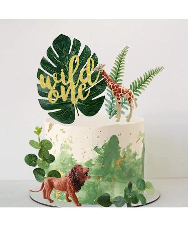 Realistic Safari Jungle Animals Cake Toppers with Palm Leaf & Eucalyptus Leaves - Wild Themed Birthday & Baby Shower Party Decorations (Wild One) - Buy Online on GoSupps.com