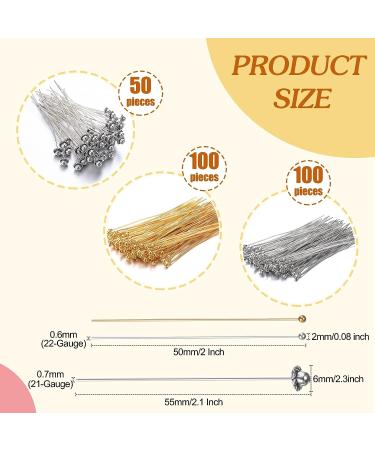 250-Piece Head Pin Set for Jewelry Making - 200x 2 22 Gauge Ball Head Stick Pins, 50x 2.1 21 Gauge Antique Silver Headpins for Earrings Crafts - Buy Online on GoSupps.com
