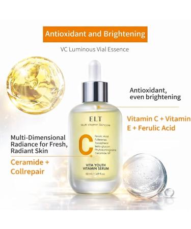 ELT Vita Youth Vitamin C Face Serum 1.69fl.oz.(50ml) - Ferulic Acid Beta-Glucan - Skin Brightening Anti-Aging Dark Spot Remover - Korean Skincare (Pack of 1) 1.68 Fl Oz (Pack of 1) - Buy Online on GoSupps.com