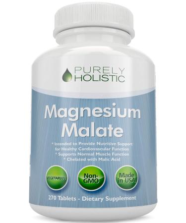 Magnesium Malate 400mg Tablets - 50% More 270 Vegetarian Tablets - Chelated Magnesium Supplement with Malic Acid - Promotes Energy Production and Muscle Recovery - High Absorption
