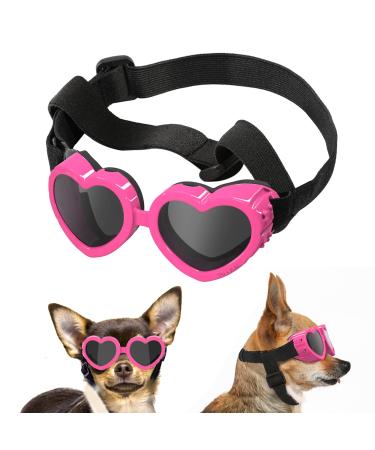 Lewondr Small Dog Sunglasses UV Protection Goggles Eye Wear Protection with Adjustable Strap Doggy Heart Shape Anti-Fog Sunglasses for Pet Dogs Sun Glasses Doggie Windproof Glasses, Pink Pink Heart Shape