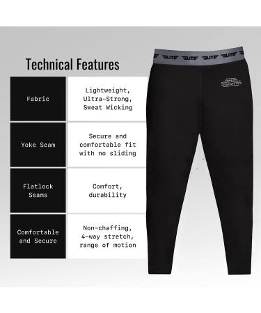 Elite Sports Kids MMA BJJ Athletic Spats Leggings Tights | Jiu Jitsu Compression Base Layer Pants - Black Medium - Buy Online on GoSupps.com