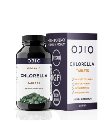 Ojio Premium Chlorella Tablets, 100% USDA Organic, Kosher, Highest Potency, Pure Chlorella Raw Superfood, Cracked Cell Wall, High in Protein, No Additives or Fillers - 1000 Tablets Bulk Pack 1000 Count (Pack of 1)