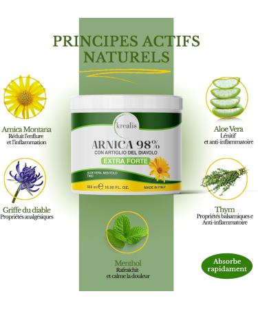 KREALIS 500 ml Arnica 98% Super Concentrate Arnica Gel Enriched with Devil's Claw Anti-inflammatory Ointment for Massage Mu - Buy Online on GoSupps.com