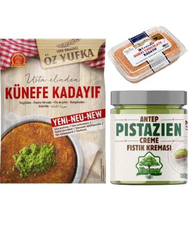 Pufai Erendiz Kadayif, OZYUFKA Fresh Dough Yarn Kataifi Shredded Fillo Paste Kadaifi Threads Fresh Kadayif for Chocolate Dubai 250g with Pistachio Cream 200g