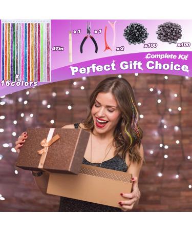 16 Colors Hair Tinsel Kit - 3200 Strands, 47 Inches, Heat Resistant Fairy Hair Extensions for Party - Christmas, Halloween - Includes Tool - Buy Online on GoSupps.com
