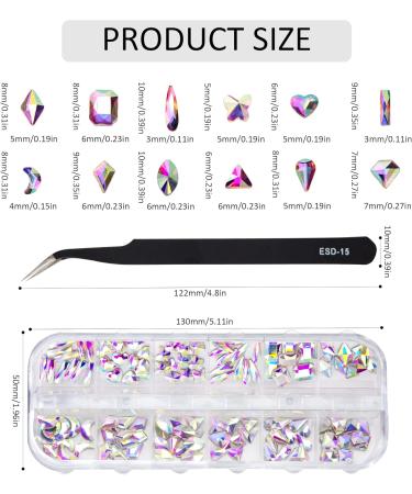 Rhinestones 12 Style Nail Art Rhinestones Glass Crystal AB Rhinestones Flat Back Nails Rhinestones Set with Pick Up Tweezers for Nails Face Clothing Craft 120 Pieces - Buy Online on GoSupps.com