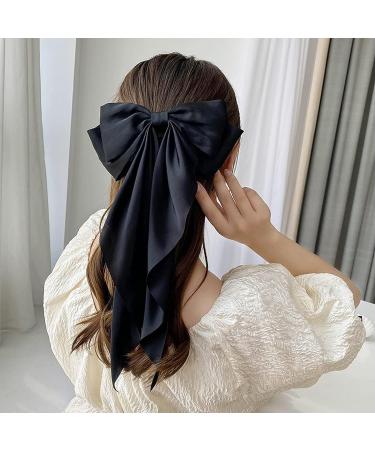 2pcs Big Silky Satin Hair Bows for Women and Girls, Black & White French Bowknot Hair Barrettes with Metal Clips - 90's Hair Dress Up Accessories - Buy Online on GoSupps.com