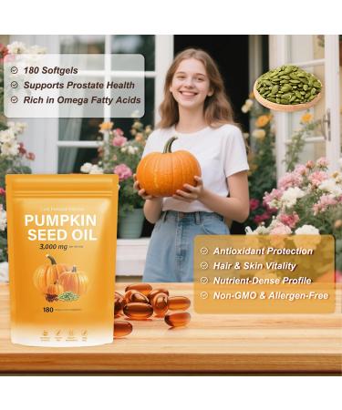 J-PRQ Pumpkin Seed Oil with Saw Palmetto- 180 Softgels - 3000mg -Cold Pressed - Pure Virgin Oil - Essential Fatty Acids & Phytosterols - Supports Hair - Urinary - Bladder & Prostate Health - Non-GMO - Buy Online on GoSupps.com
