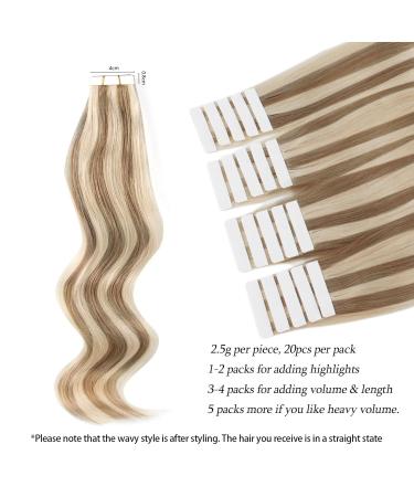 Buy Amazing Beauty Hair Tape Extensions - Real Remy Human Hair Ash Brown with Platinum Blonde Highlights (P8-60) - 55 cm 50g 20 Pieces - Buy Online on GoSupps.com