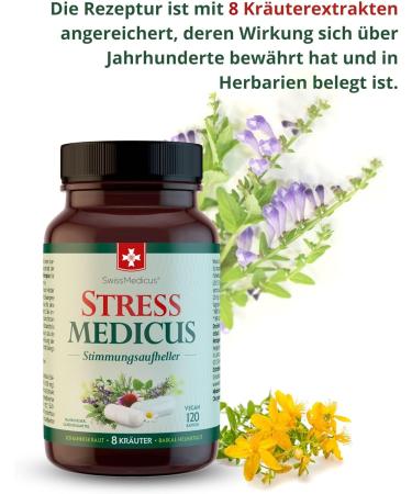Swissmedicus Stress Medicus - Natural Herbal Supplement for Mood & Mental Health | 120 Vegan Capsules with St. John's Wort & Baikal Helmet Herb - Buy Online on GoSupps.com