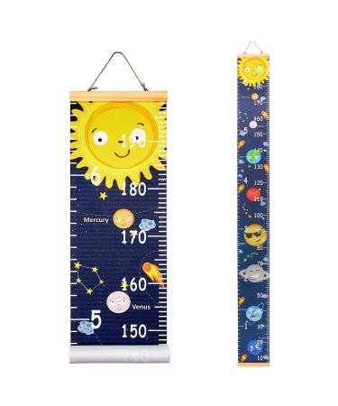 MHJY Height Chart for Kids Height Measure Wall Chart Child Growth Chart Wooden Ruler 7.9'' x 79'' Canvas Height Measurement Hanging Wall Decor for Baby Girls Boys Toddler Bedroom Nursery Solar Planet