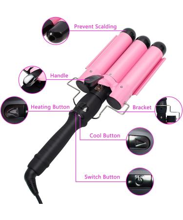 Awhoas 3 Barrel Curling Iron 32MM Hair Waver | Triple Barrel Hair Crimper for Women | Pink Curling Wand with LCD Temp Display - Buy Online on GoSupps.com