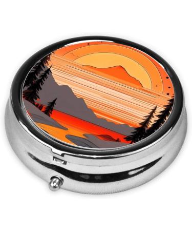 Tree Hills and Rivers Round Pill Box Organizer - 3 Compartment Portable Travel Pill Box for Easy Medication Management - Buy Online on GoSupps.com