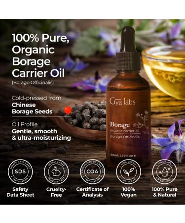 Gya Labs Organic Borage Oil - Cold Pressed Borage Oil for Hair, Face & Lotions - Healing & Comforting - 1.69 fl oz - Buy Online on GoSupps.com