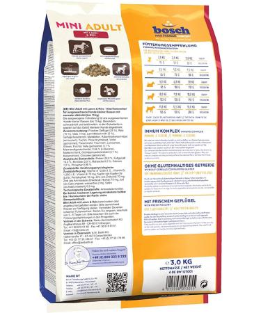 Bosch HPC Mini Adult Dog Food with Lamb & Rice | Dry Food for Small Breed Dogs (up to 15 kg) | 3 kg Pack - Buy Online on GoSupps.com