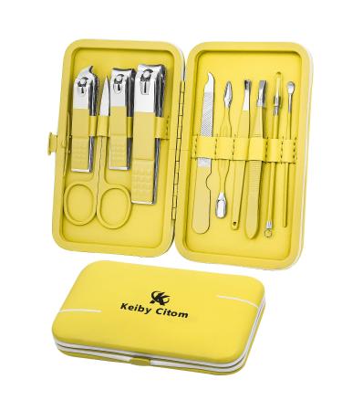 Manicure Set 10pcs Professional Nail Clippers Kit Pedicure Care Tools-Stainless Steel Grooming Tools for Travel (Yellow)