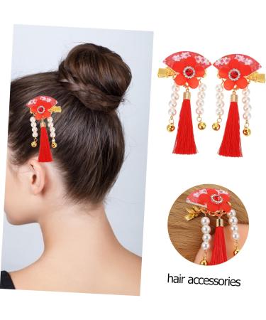 Housoutil 1 Pair Hair Accessories Tassel Flower Hair Clip Floral Hair Grip Children Tassel Hairpins Chinese Style Hair Clips Kids Hair Clips Red Issue Card Zinc Alloy - Buy Online on GoSupps.com