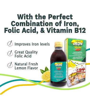 Ceregumil Liquid Iron Supplement with Vitamin B12 - Iron Support for Anemia - Folic Acid - Natural Lemon Flavor - 8.45fl oz - Buy Online on GoSupps.com