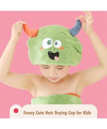 Cute Funny Kids Hair Towel Wrap Microfiber Quick Drying Towel for Girls | Absorbent Hair Dry Hat Cap for Curly & Wet Hair (Green - Buy Online on GoSupps.com