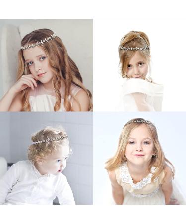 Swan Flower Girl Headpiece - Baby's Breath Hair Piece with Ribbons - Crystal Floral Headband in Gold for Wedding, Baptism & Special Occasions - Buy Online on GoSupps.com