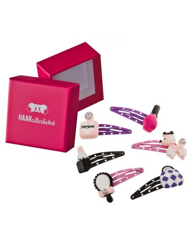 HAARallerliebst hair clip set (6 pieces | beauty set | colorful) for girls including box for storage (box color: pink)