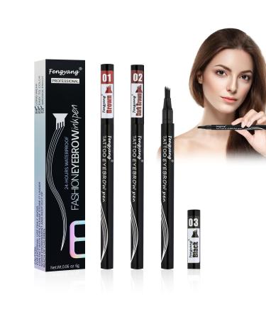 Fengyang® 3Pcs Liquid Eyebrow Pencil, Waterproof Eyebrow Pencil, Eyebrow Makeup, Semi Permanent Eyebrow Makeup, Hair Effect Eyebrow Pen, Waterproof Pencil