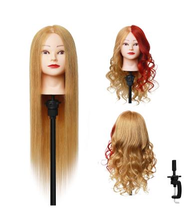 LNASI Mannequin Head 24-26 inch 100% human hair Styling Training Head Cosmetology Manikin Head Doll Head for Hairdresser with Free Clamp strawberry blonde