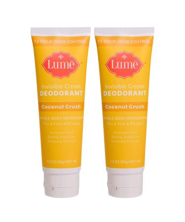 Lume Natural Deodorant - Underarms and Private Parts - Aluminum Free, Baking Soda Free, Hypoallergenic, and Safe For Sensitive Skin - 3oz Tube Two-Pack (Coconut Crush)